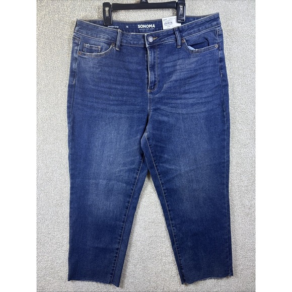 Sonoma Jeans Women's 16 (Fits 34x26) Blue Denim Straight Crop High Rise NEW - Picture 2 of 9
